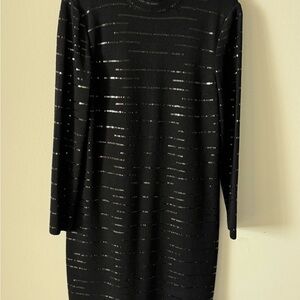 St. John Collection Black Sequin Long Sleeve Dress